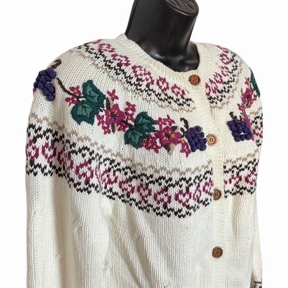 VTG 80s 90s CARDIGAN FLORAL & GRAPE COTTAGE CORE GRANDMA NORTHERN REFLECTIONS S - Picture 2 of 6
